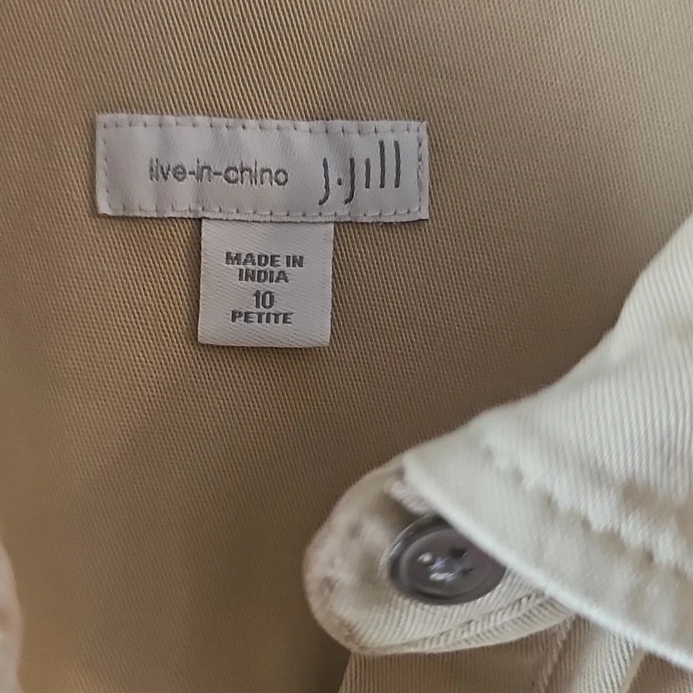 J. Jill Tan Khaki Chino Shirt Button-Up Dress Sz 10 Petite